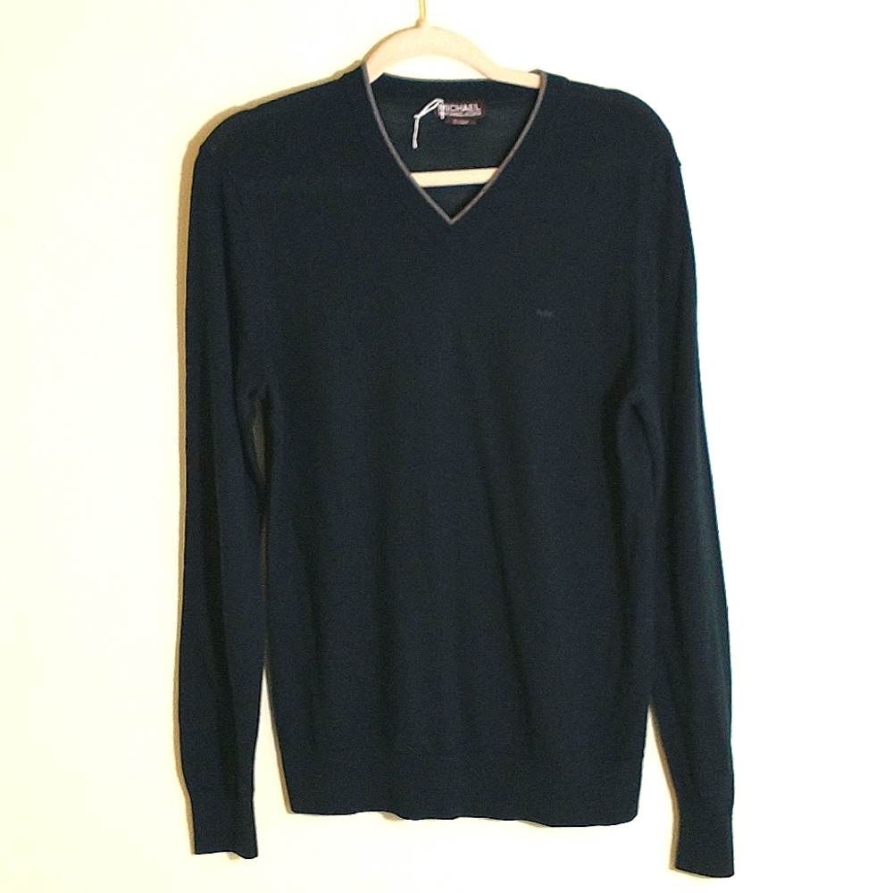 Michael Michael Kors Navy long sleeve V-neck pullover wool blend sweater sz: M